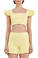 Grey Lab Puff Sleeve Crop Top Light Yellow at Nordstrom,