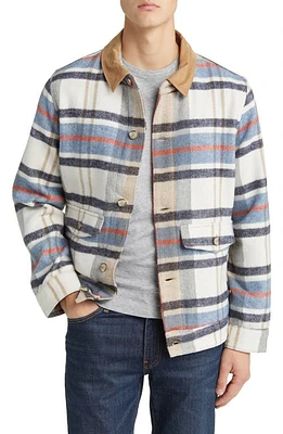 Treasure & Bond Corduroy Collar Chore Coat in Blue- Ivory Plaid at Nordstrom, Size Medium