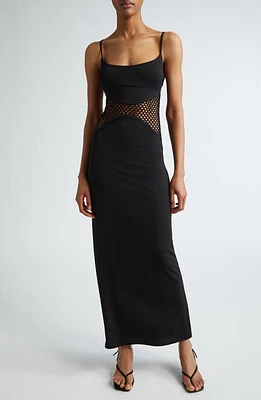 Miaou Gia Mesh Panel Maxi Slipdress in Jet Black at Nordstrom, Size Small