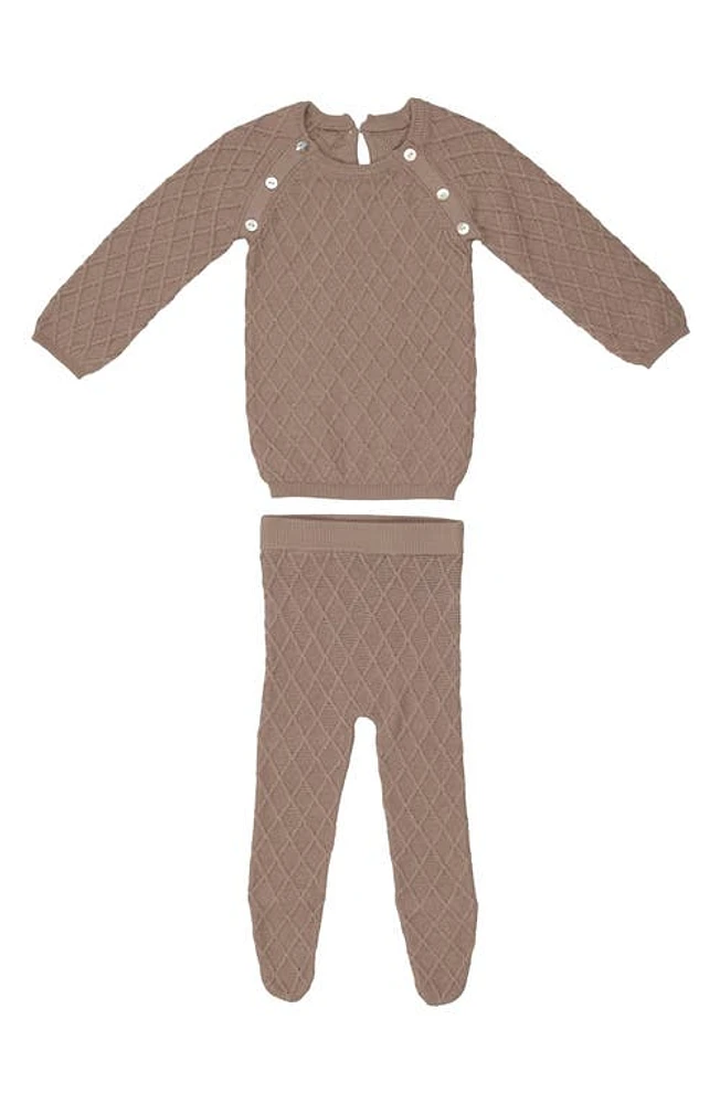 Manière Diamond Stitch Cotton Long Sleeve Top & Footed Pants Set in Beige at Nordstrom, Size 18M