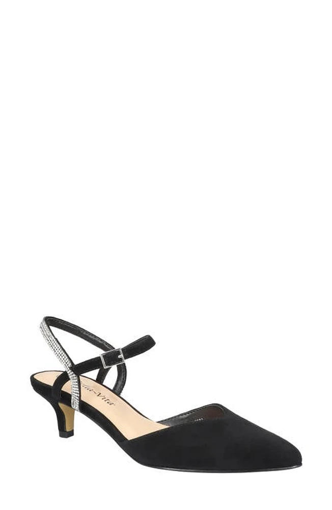 Bella Vita Katriana Crystal Strap Kitten Heel Pump Black Suede Leather at Nordstrom,