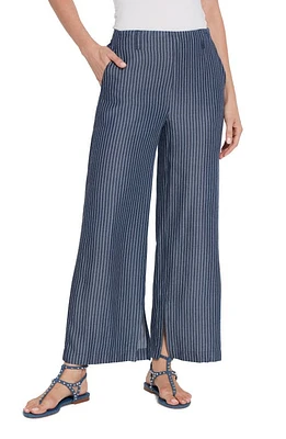 Lyssé Delilah Pinstripe Wide Leg Twill Pants Indigo Ledger Stripe at Nordstrom,