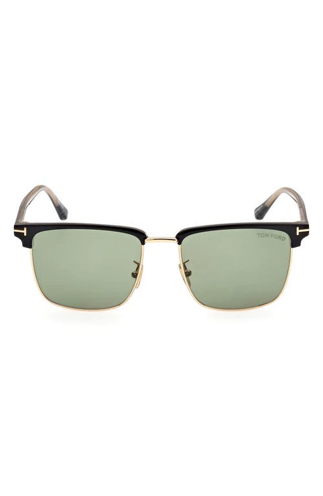 TOM FORD Hudson-02 55mm Square Sunglasses in Shiny Black /Green at Nordstrom