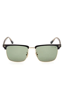 TOM FORD Hudson-02 55mm Square Sunglasses in Shiny Black /Green at Nordstrom