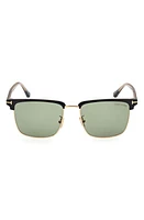 TOM FORD Hudson-02 55mm Square Sunglasses in Shiny Black /Green at Nordstrom