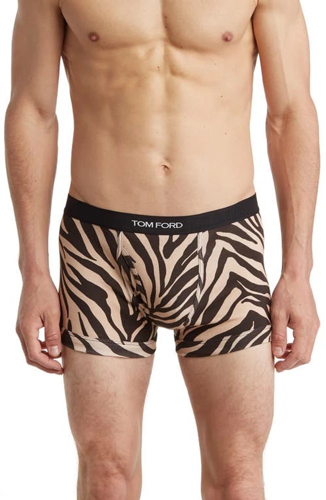 TOM FORD Zebra Stripe Cotton Stretch Boxer Briefs Antique Brown at Nordstrom,