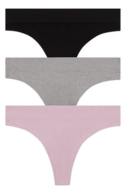 Honeydew Intimates Bailey Assorted 3-Pack Thongs in Black/Heather Grey/Primrose at Nordstrom, Size X-Large