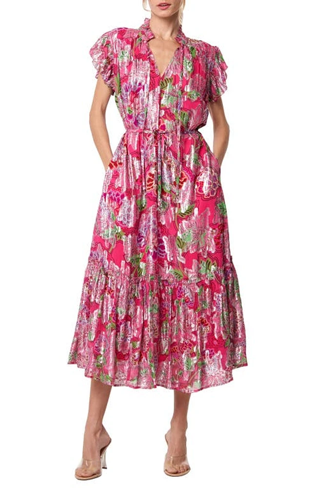 CIEBON Hilma Metallic Floral Print Maxi Dress at Nordstrom,