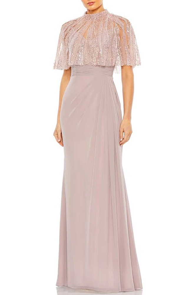 Mac Duggal Beaded Capelet Gown Rose at Nordstrom,