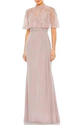 Mac Duggal Beaded Capelet Gown Rose at Nordstrom,