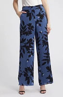 Anne Klein Floral Wide Leg Pants in Blu Jay/Anne Black Multi at Nordstrom, Size X-Small