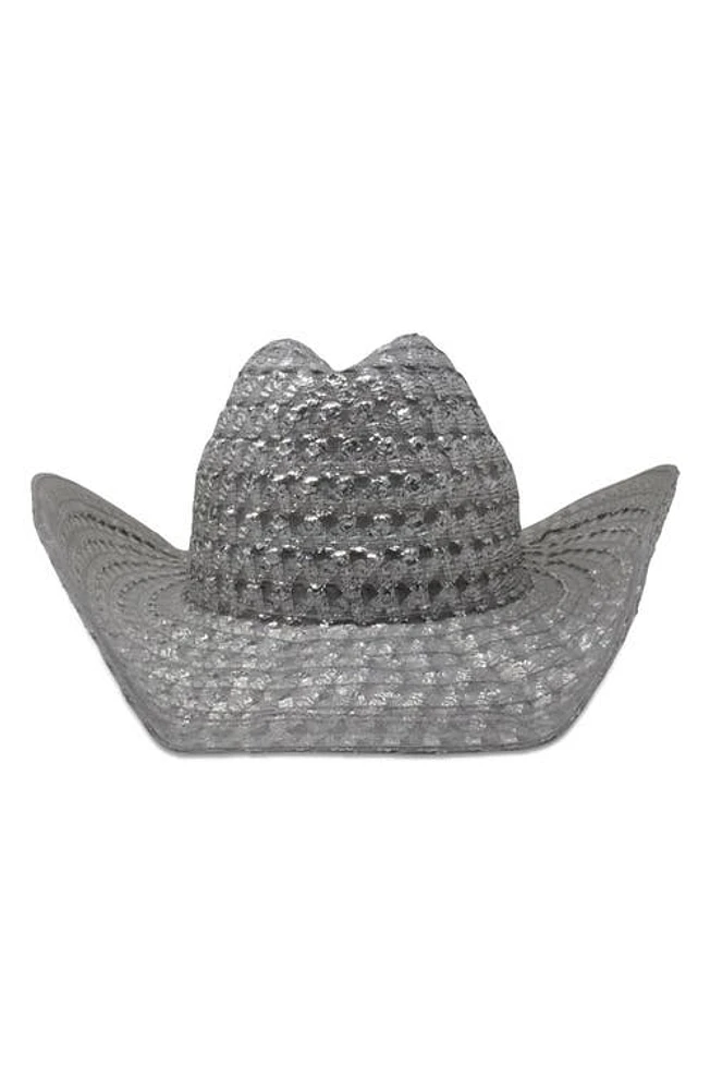 Gigi Burris Millinery Britney Metallic Detail Woven Hat in Silver at Nordstrom