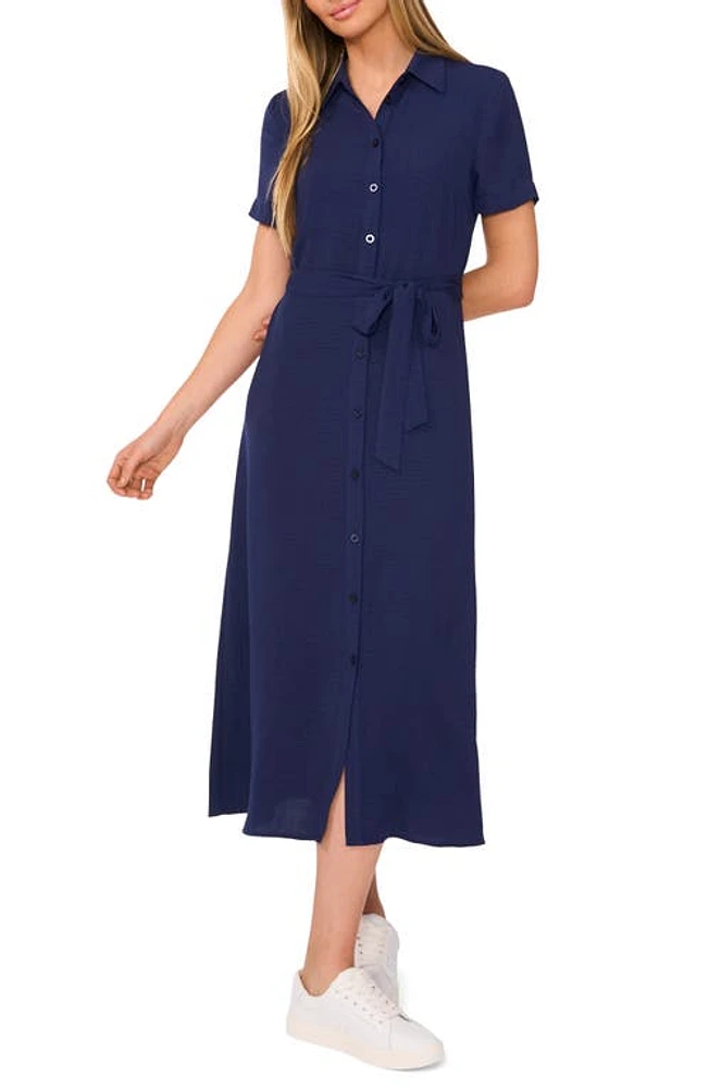 CeCe Tie Belt Button-Up Twill Midi Dress at Nordstrom,