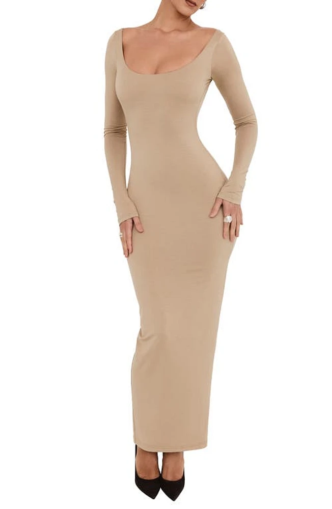 Mistress Rocks Open Back Long Sleeve Body-Con Dress Gravel at Nordstrom,