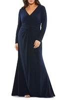 Mac Duggal Ruched Long Sleeve Jersey Trumpet Gown Midnight at Nordstrom,