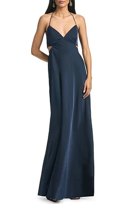 Sachin & Babi Alexandra Back Cutout Matte Charmeuse Gown Navy at Nordstrom,