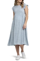 Ripe Maternity Ava Floral Shirred Midi Maternity Dress in Petrol /White at Nordstrom