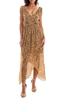 Socialite Abstract Print Chiffon High-Low Dress Caramel/Navy at Nordstrom,