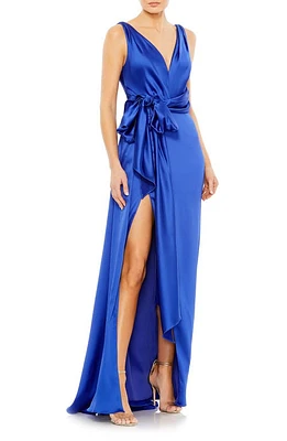 Mac Duggal Tie Bow Satin A-Line Gown Royal at Nordstrom,