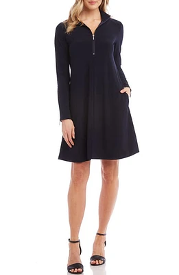 Karen Kane Quarter Zip A-Line Dress Navy at Nordstrom,