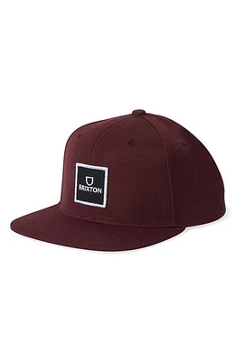 Brixton Alpha Square Snapback Baseball Cap in Dark Burgundy at Nordstrom