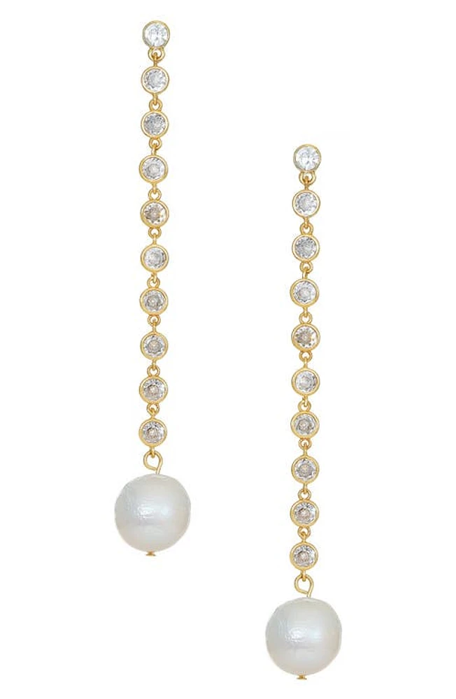 Ettika Freshwater Pearl & Cubic Zirconia Linear Drop Earrings in Gold at Nordstrom