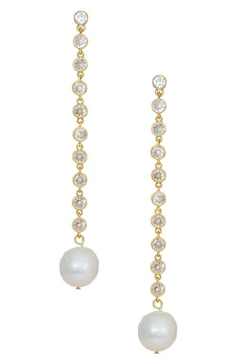 Ettika Freshwater Pearl & Cubic Zirconia Linear Drop Earrings in Gold at Nordstrom