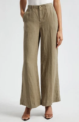 L'AGENCE Brie Wide Leg Linen Pants Covert Green at Nordstrom,