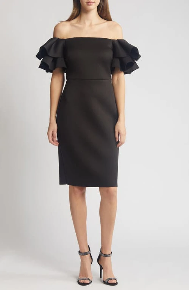 Eliza J Ruffled Off-the-Shoulder Cocktail Dress Black at Nordstrom,