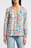 Boden Serena Tropical Floral Cotton Tie Neck Top Ivory, Tropic Parrot at Nordstrom,