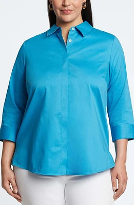 Foxcroft Luna Cotton Blend Sateen Button-Up Shirt True Blue at Nordstrom,