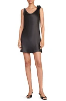 STAUD Delilah Rosette Satin Minidress Black at Nordstrom,