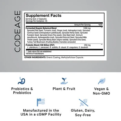 Codeage SBO Probiotic Billion CFU, Prebiotic Fibers, Organic Fermented Botanicals, Ginger