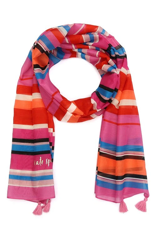 Kate Spade New York sunny stripe cotton & silk oblong scarf in Carousel Pink at Nordstrom