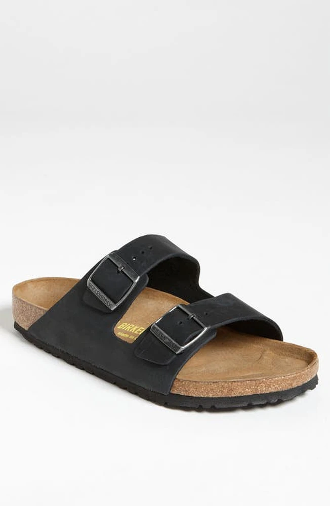 Birkenstock Arizona Soft Slide Sandal Black Oiled Suede at Nordstrom,