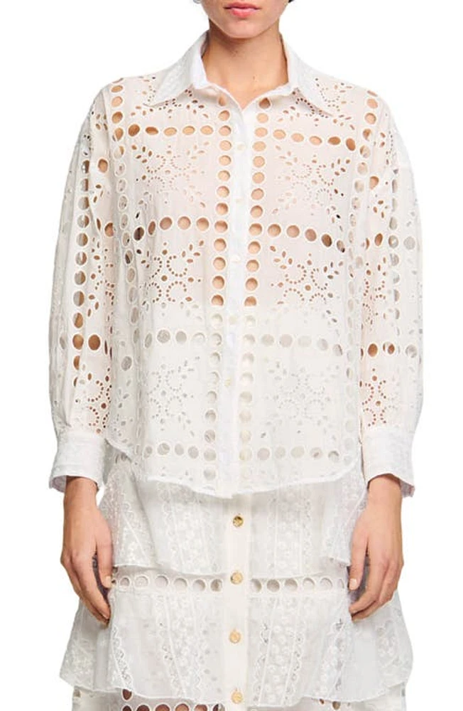 sandro Sarr Eyelet Button-Up Shirt White at Nordstrom,