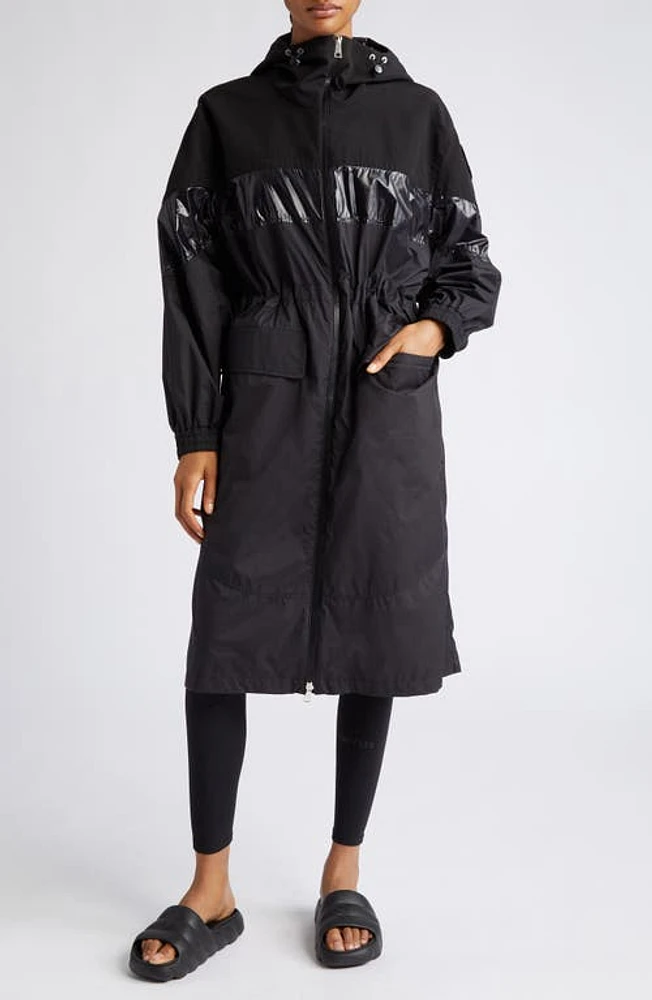 Moncler Elorn Mixed Media Long Coat Black at Nordstrom,