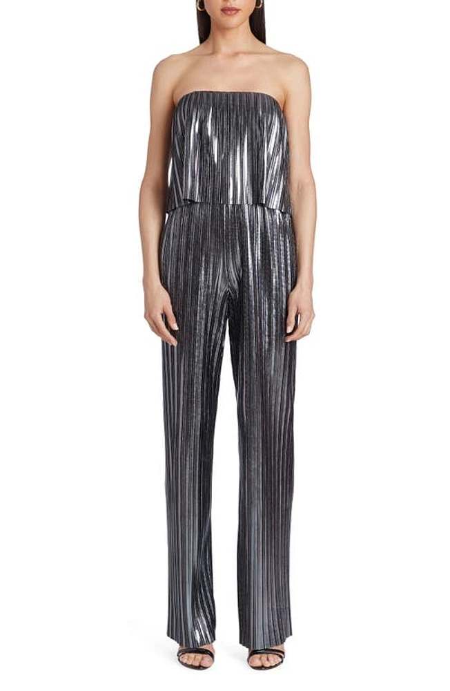 Amanda Uprichard Collina Plissé Strapless Jumpsuit Gunmetal at Nordstrom,