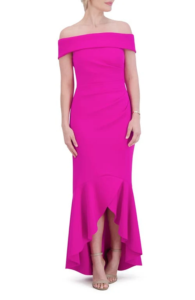 Eliza J Off the Shoulder High-Low Gown Fuchsia at Nordstrom,