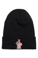 Moncler Grenoble Logo Patch Ribbed Virgin Wool Beanie in Black at Nordstrom