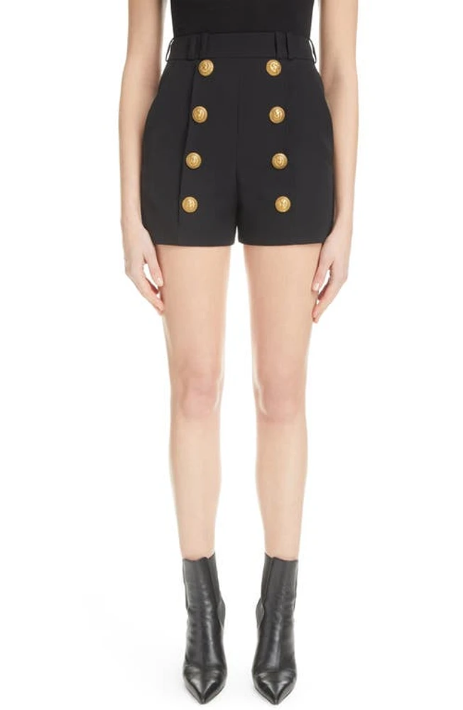 Balmain 8-Button Cotton Grain de Poudre Shorts in 0Pa Black at Nordstrom, Size 10 Us