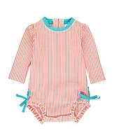 RuffleButts Girls Seersucker Long Sleeve UPF50+ One Piece Rash Guard in at Nordstrom