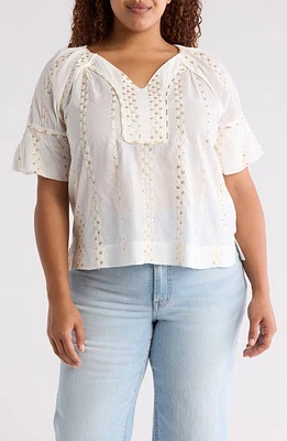 Wit & Wisdom Sequin Stripe Cotton Top Ecru at Nordstrom,