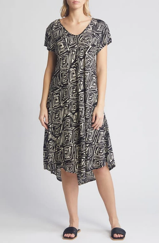 Masai Copenhagen Nebili Print Shift Midi Dress in Black at Nordstrom, Size X-Large