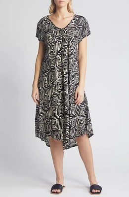 Masai Copenhagen Nebili Print Shift Midi Dress in Black at Nordstrom, Size X-Large