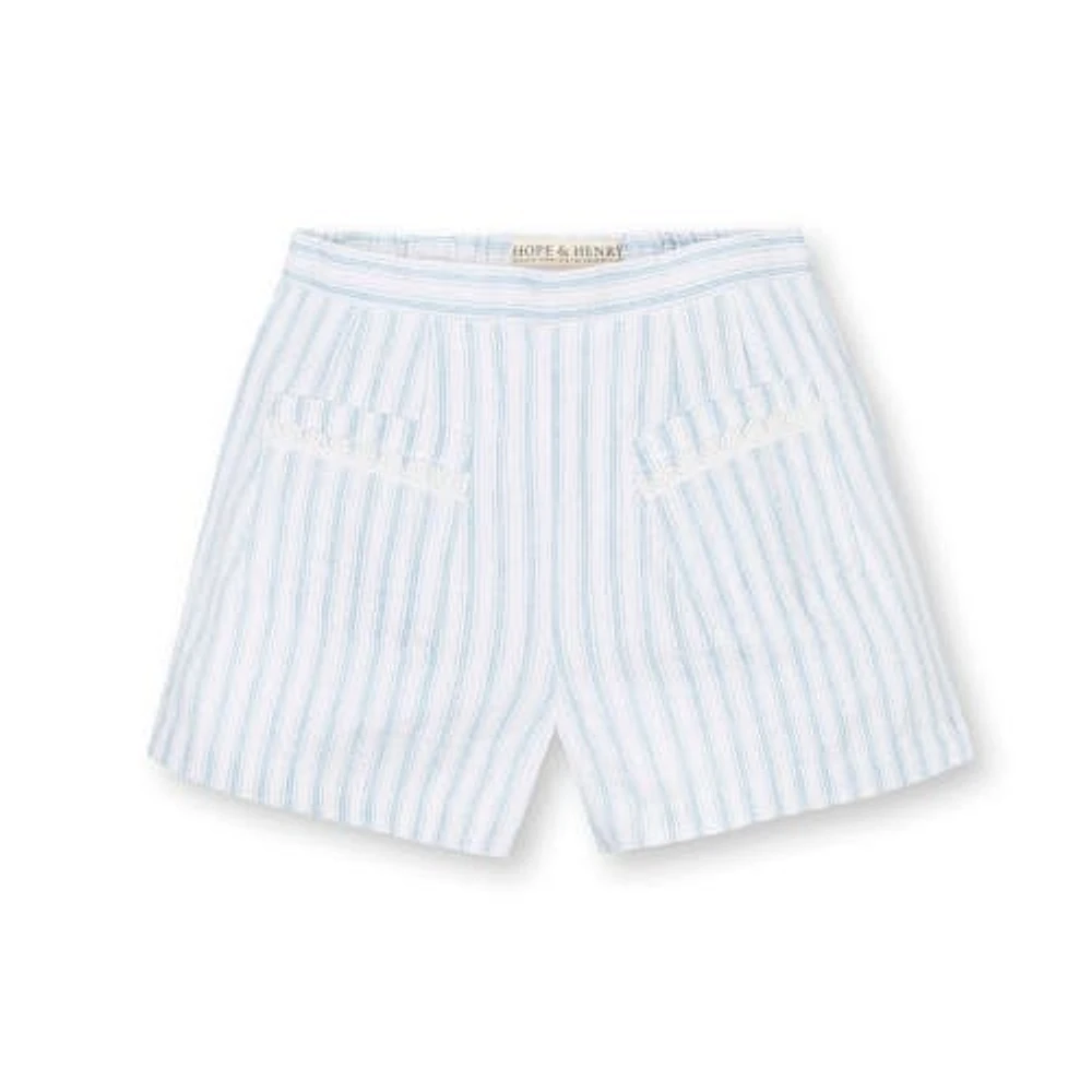 Hope & Henry Girls' Pull-On Flat Front Linen Short, Kids Riviera Stripe at Nordstrom,