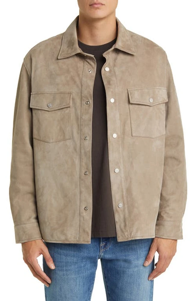 FRAME Suede Shirt Jacket Stone Beige at Nordstrom,