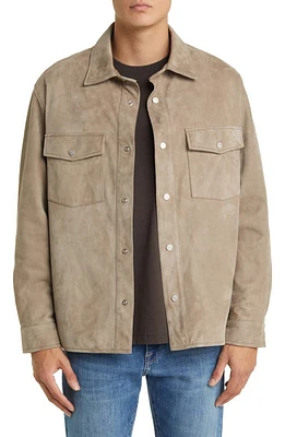 FRAME Suede Shirt Jacket Stone Beige at Nordstrom,