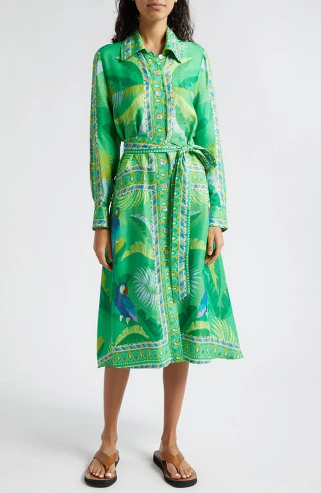 FARM Rio Macaw Scarf Print Shirtdress Green at Nordstrom,