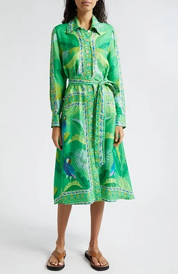 FARM Rio Macaw Scarf Print Shirtdress Green at Nordstrom,